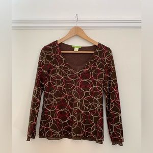 Sigrid Olsen brown long sleeve 2 layer top size S